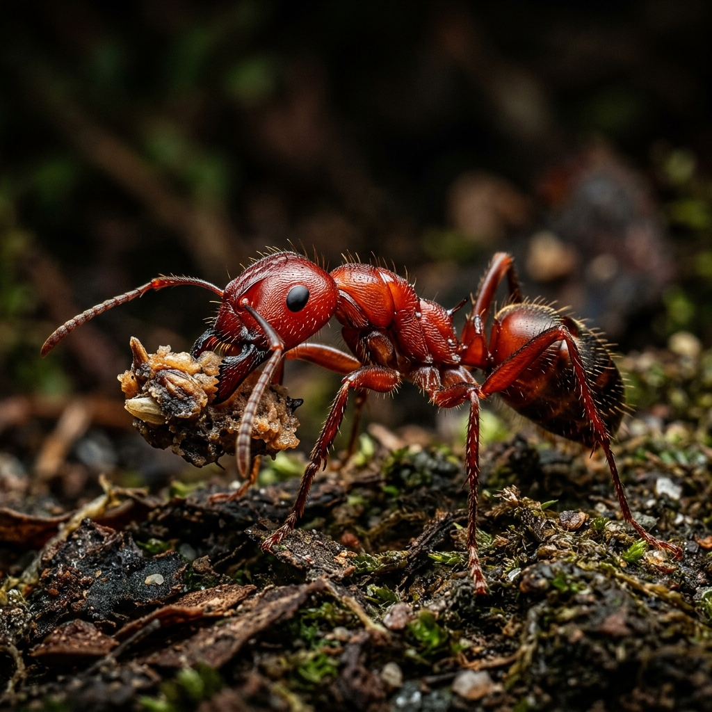 Red fire ant carrying food