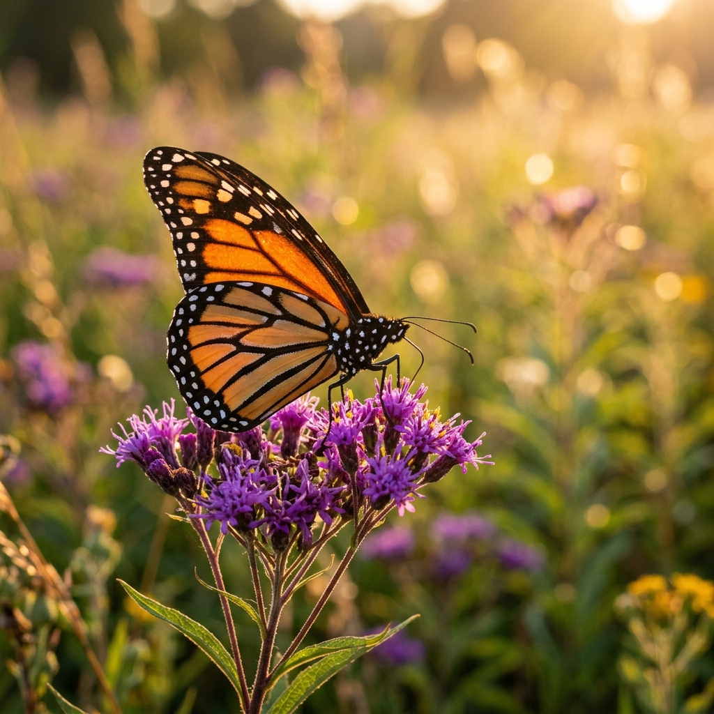Monarch butterfly on purple flower