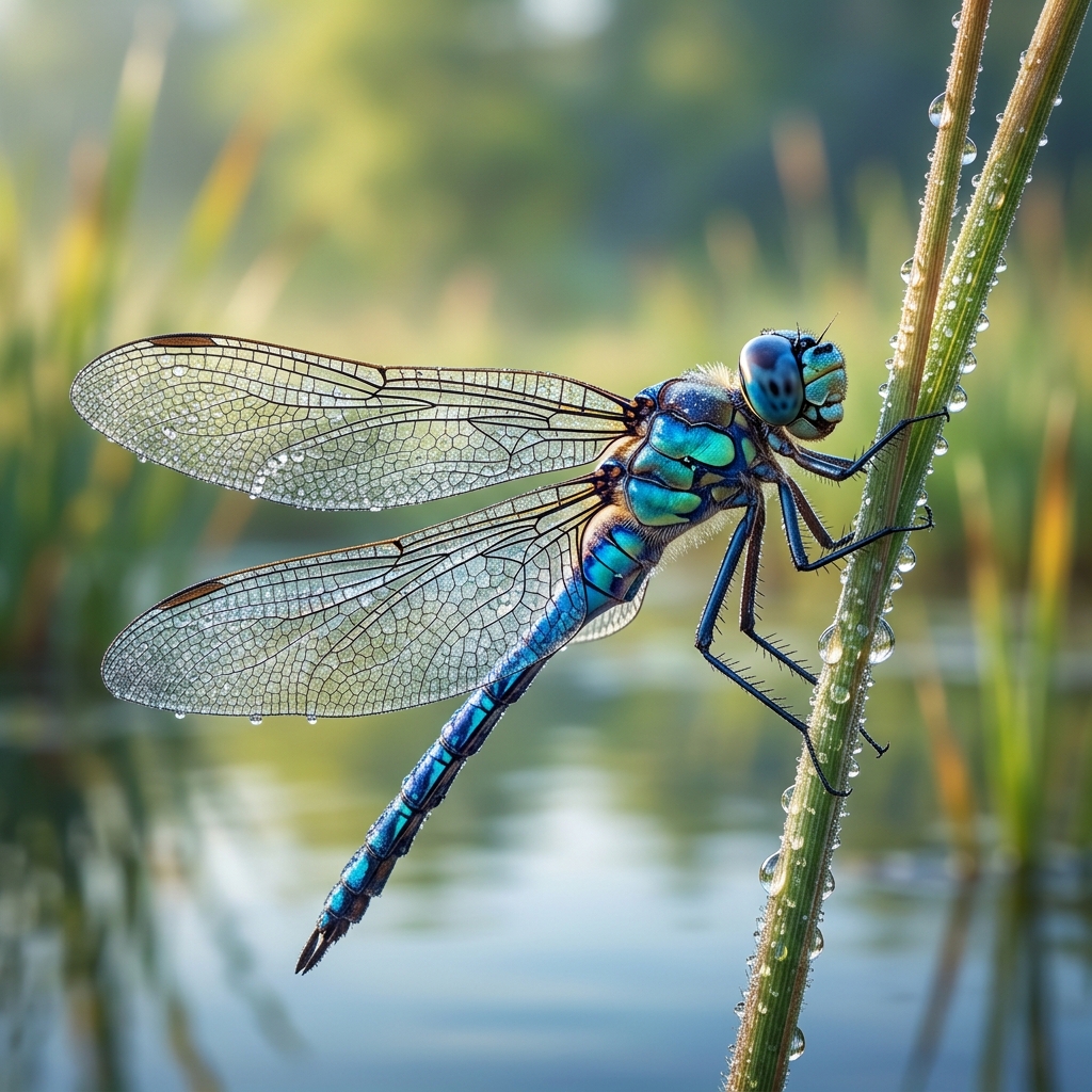 Blue dragonfly with transparent wings