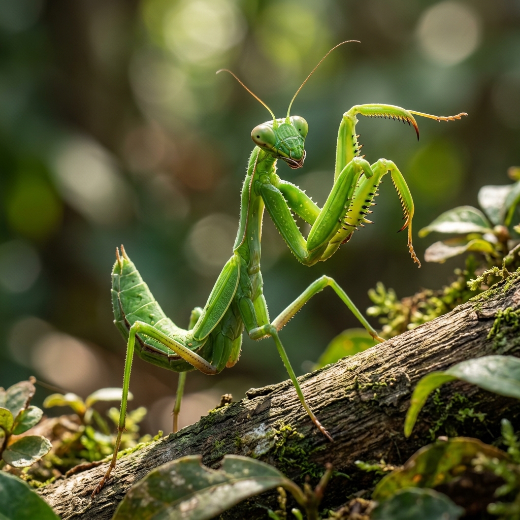 Praying mantis in hunting stance