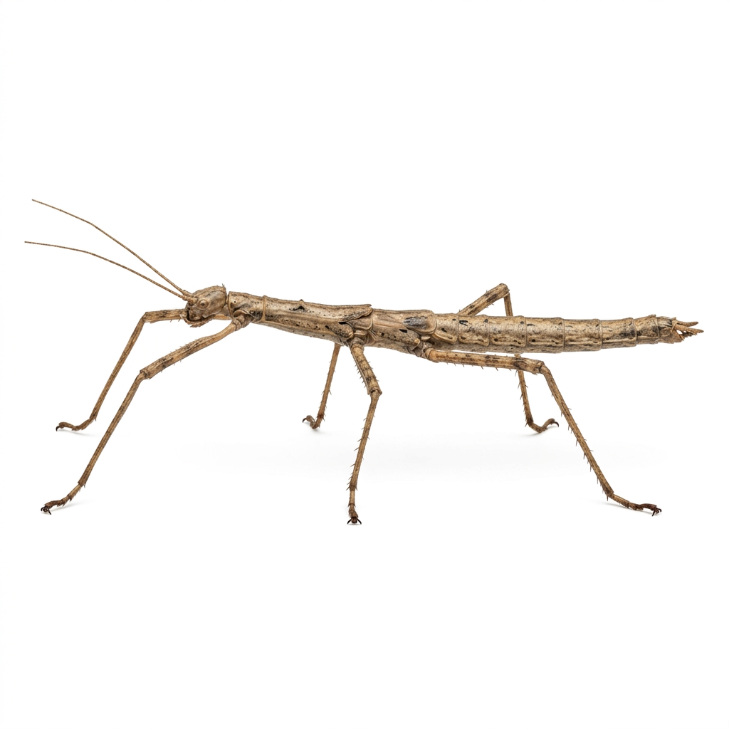 Stick insect camouflaged on a branch
